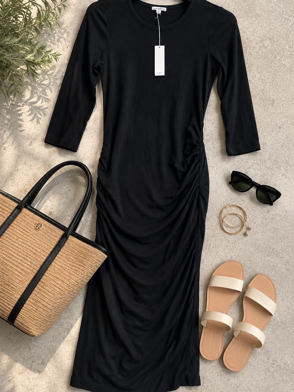 James Perse Black Ruched Maxi Dress